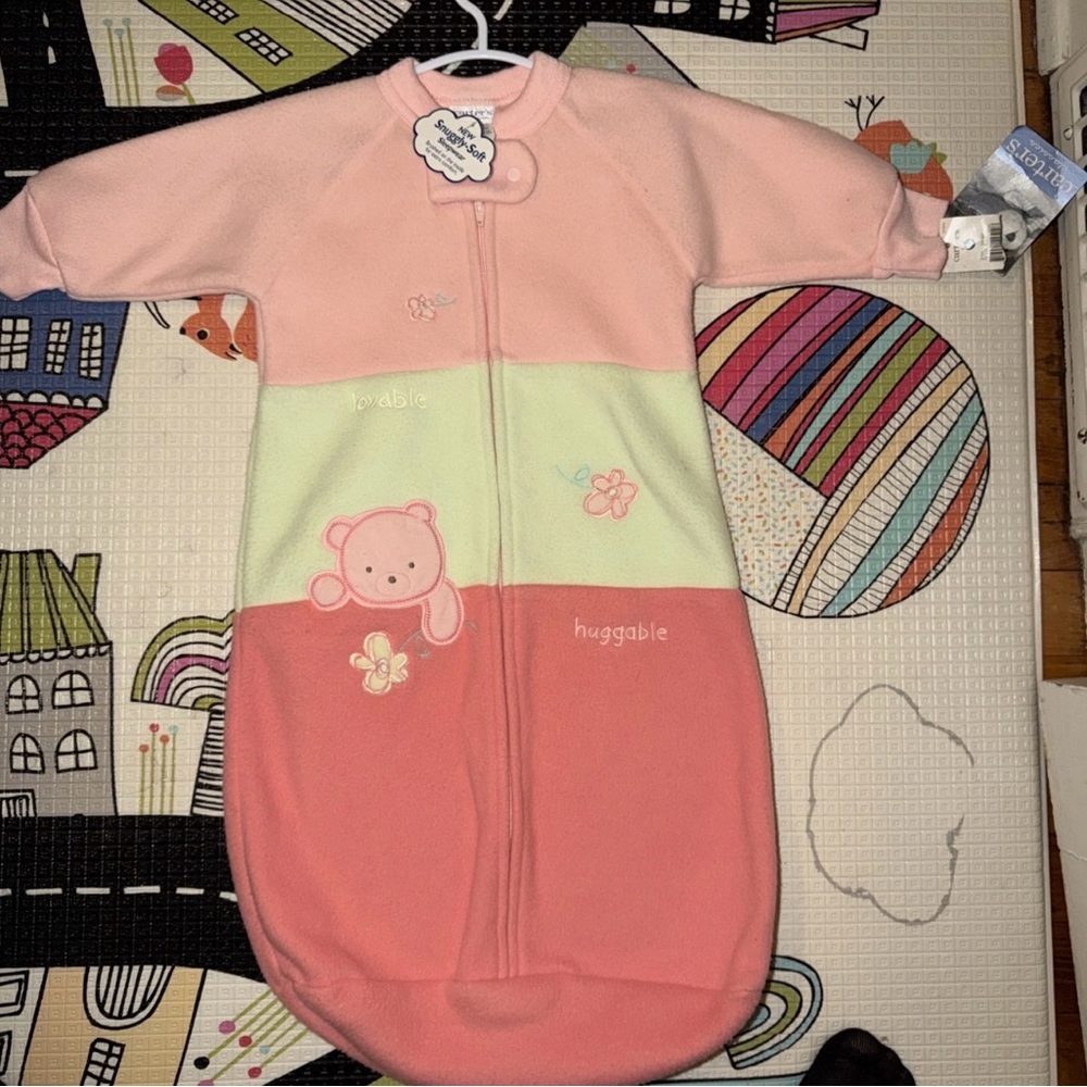 Vintage Carter's 0-9 Month Fleece Pink Huggable Bear Sleep Sack